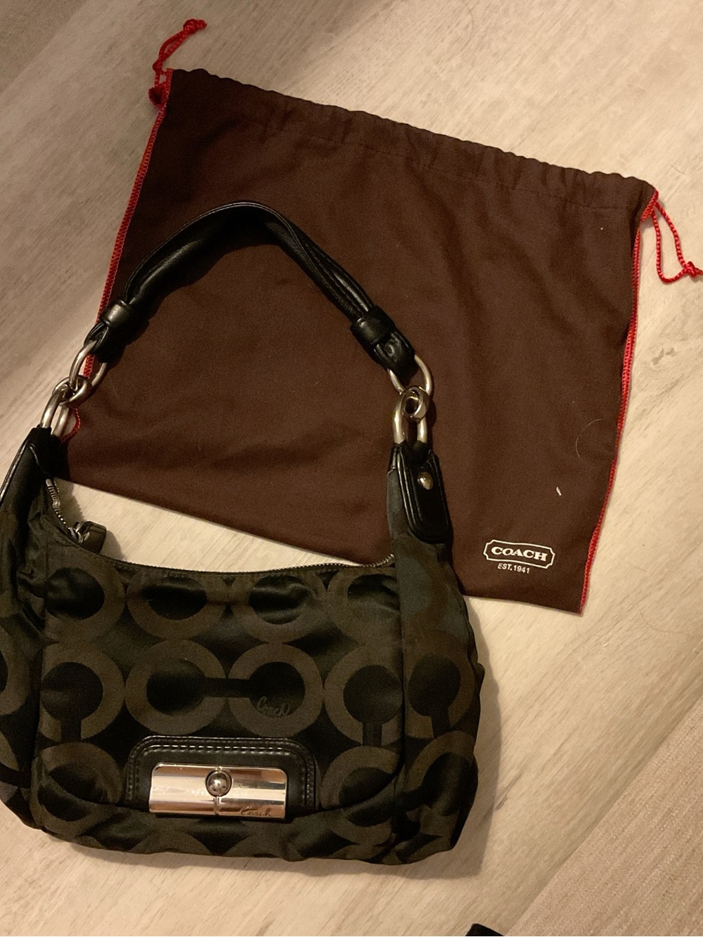 Coach Black Signature Shoulder Bag with Silver-Tone Accent
